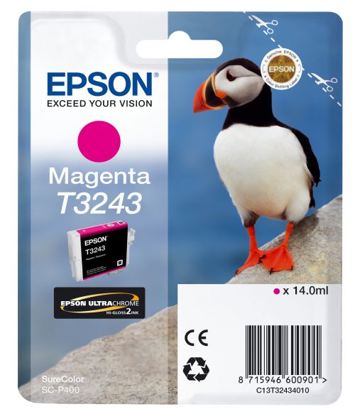 Epson Puffin T3243 (14ml) Ultrachrome Hi-Gloss2 Magenta Ink Cartridge for SureColor SC-P400 Printer