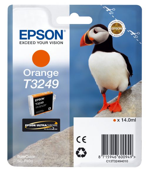 Epson Puffin T3249 (14ml) Ultrachrome Hi-Gloss2 Orange Ink Cartridge for SureColor SC-P400 Printer