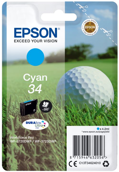 Epson Golf Ball 34 T3462 (Yield 300 pages) Durabrite Ultra Cyan 4.2ml Ink Cartridge