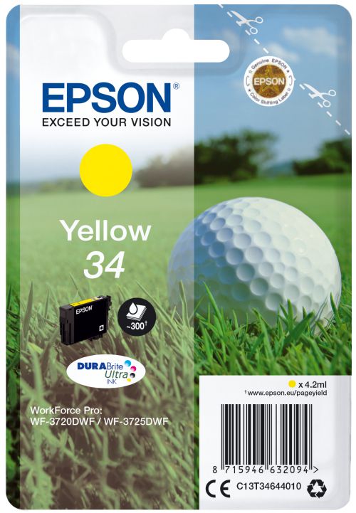 Epson Golf Ball 34 T3464 (Yield 300 pages) Durabrite Ultra Yellow 4.2ml Ink Cartridge