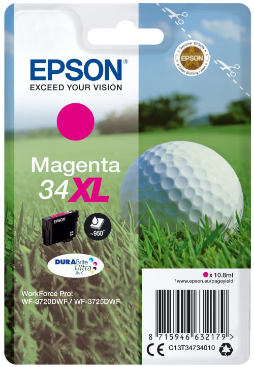 Epson Golf Ball 34XL T3473 (Yield 950 pages) Durabrite Ultra Magenta 10.8ml Ink Cartridge