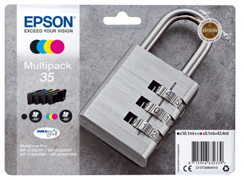 Epson Padlock 35 T3586 Durabrite Ultra Multipack (Black 16.1ml and Cyan/Magenta/Yellow 9.1ml) Ink Cartridges