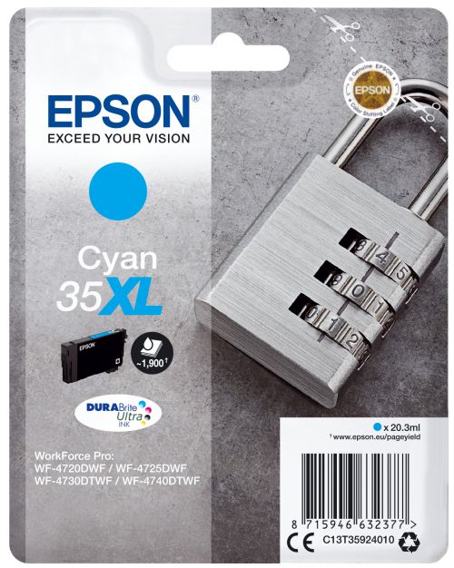 Epson Padlock 35XL T3592 (Yield 1900 pages) Durabrite Ultra Cyan 20.3ml Ink Cartridge