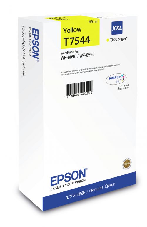 Epson T7544 (Yield 7,000 Pages) XXL Yellow Ink Cartridge for WorkForce WF-8090/WF-8590 Series Inkjet Printers