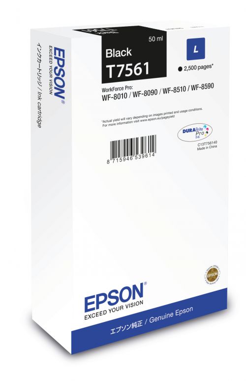 Epson T7561 (Yield 2500 Pages) L Black Ink Cartridge (50ml) for WorkForce WF-8XXX Series Printers