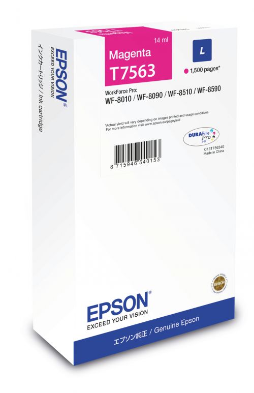 Epson T7563 (Yield 1500 Pages) L Magenta Ink Cartridge (14ml) for WorkForce WF-8XXX Series Printers