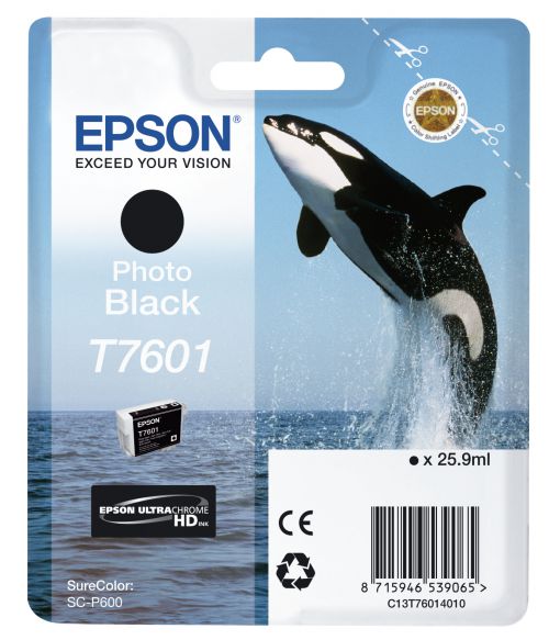 Epson T7601 (25.9 ml) Photo Black Ink Cartridge for SureColor SC-P600 Printers