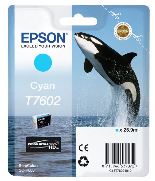 Epson T7602 (25.9ml) Cyan Ink Cartridge for SureColor SC-P600 Printer