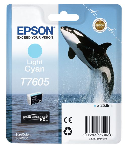 Epson T7605 (25.9ml) Light Cyan Ink Cartridge for SureColor SC-P600 Printer