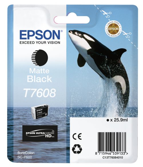 Epson T7608 (25.9 ml) Matte Black Ink Cartridge for SureColor SC-P600 Printers