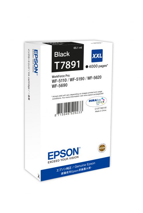 Epson T7891 XXL (Yield: 4,000 Pages) Extra High Yield Black Ink Cartridge
