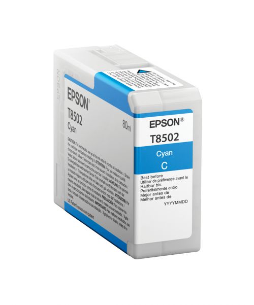 Epson T8502 (80ml) UltraChrome HD Cyan Ink Cartridge for SureColor SC-P800 Photo Printer