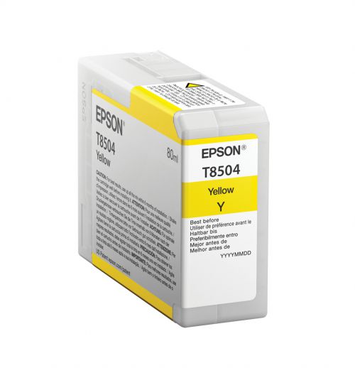 Epson T8504 (80ml) UltraChrome HD Yellow Ink Cartridge for SureColor SC-P800 Photo Printer