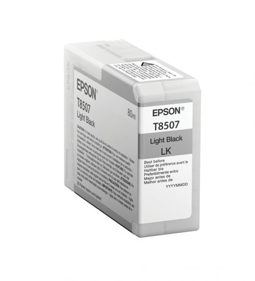 Epson T8507 (80ml) UltraChrome HD Light Black Ink Cartridge for SureColor SC-P800 Photo Printer