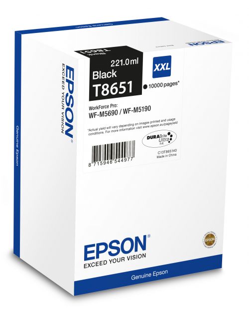 Epson T8651 (221.0ml) Yield 10,000 Pages Black XXL Ink Cartridge for WorkForce Pro WF-M5190DW/WF-M5690DWF Printers