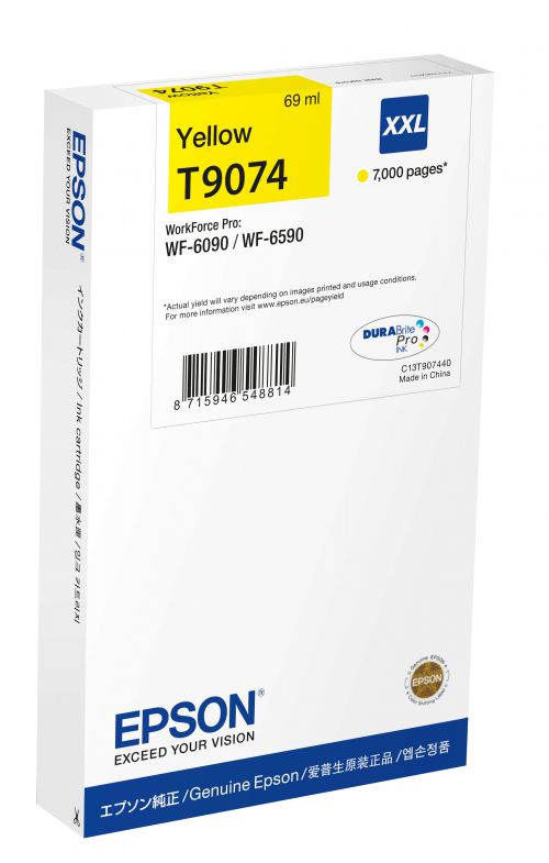 Epson T9074 (Yield 7,000 Pages) 69ml XXL Yellow Ink Cartridge for WorkForce Pro WF-6090DW/WF-6590DWF Printers