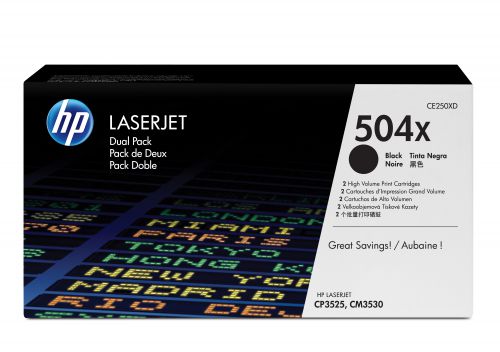 HP 504X (Yield: 10,500 Pages) High Yield Black Toner Cartridge Pack of 2