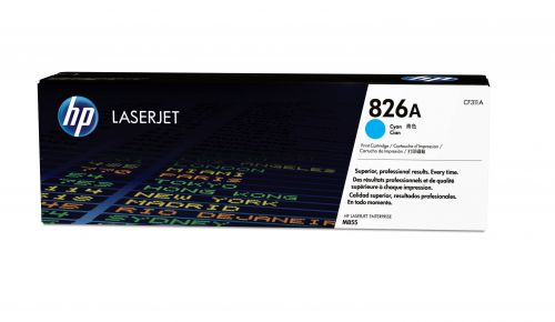HP 826A (Yield 31500 Pages) Cyan Original LaserJet Toner Cartridge for Color LaserJet CP6015n Printer
