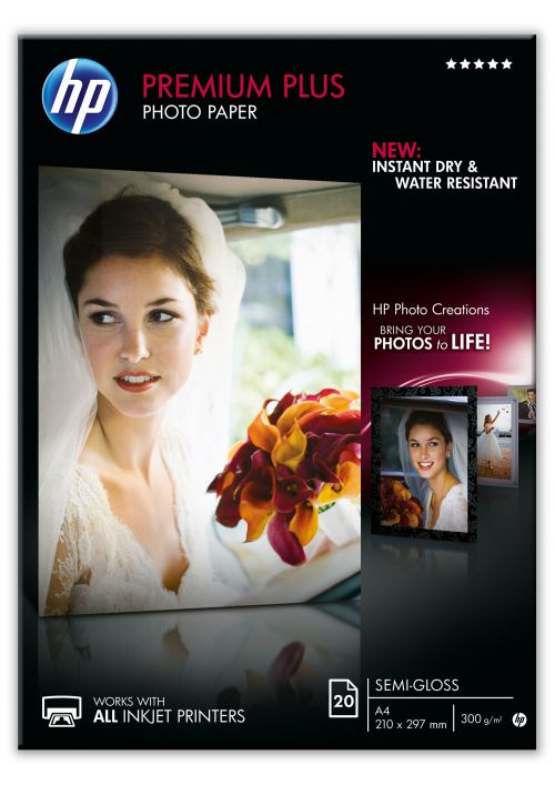 HP Premium Plus (A4) Semi-Gloss Photo Paper (20 Sheets) (White)
