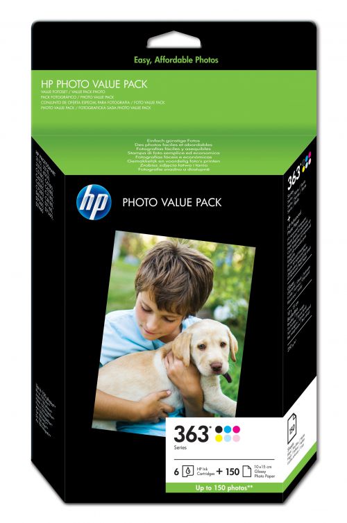HP 363 (Yield: 410 Black/400 Cyan/370 Magenta/500 Yellow/220 Light Cyan/230 Light Magenta Pages) Ink Cartridge Pack of 6 with (10x15cm) HP Photo Paper
