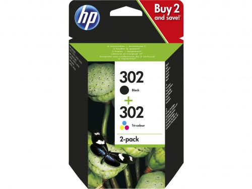 HP 302 (Yield: 190 Black/165 Colour Pages) Black/Cyan/Magenta/Yellow Ink Cartridge Pack of 2
