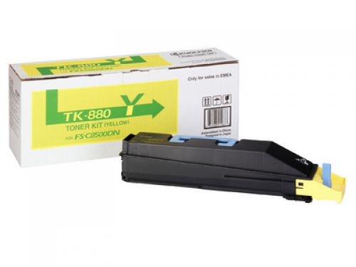 Kyocera TK-880Y Toner Cartridge (Yield 18,000 Pages) for FS-C8500DN Laser Printer (Yellow)
