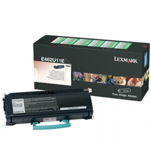 LEXE462U11E | Lexmark extra high yield return programme black toner cartridge for use in E462 printers. Approximate page yield 18000.