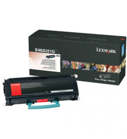 LEXE462U21G | Lexmark extra high yield black toner cartridge for use in E462 printers. Approximate page yield 18000.