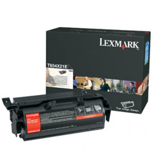LEXT654X21E | Lexmark 0T650X21E extra high yield black toner for use in T654 printers. Approximate page yield 36000.