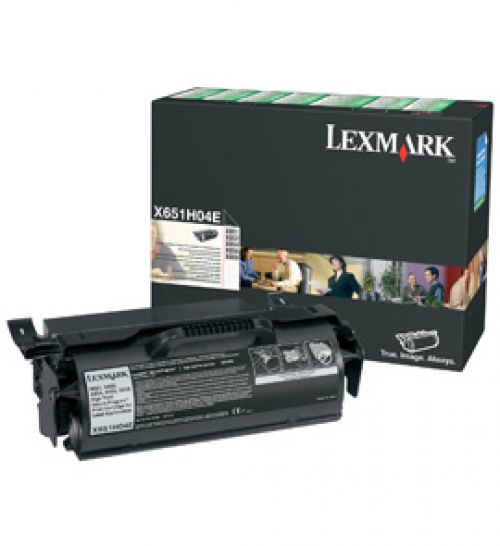 LEXX651H04E | Lexmark 0X651H04E hgih yield return programme black toner for label applications for use in X651 X652 X654 X656 and X658 printers. Approximate page yield 25000.