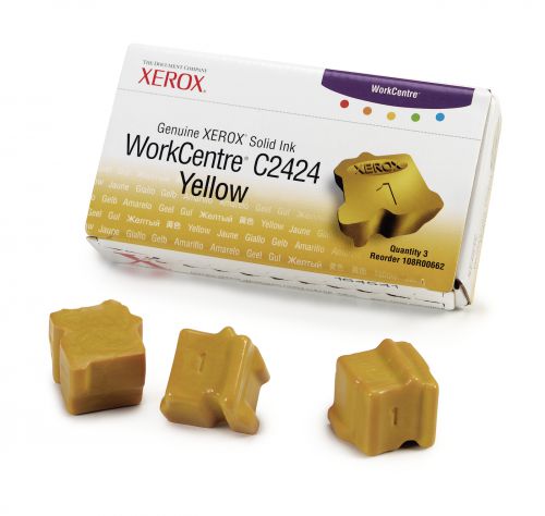 Xerox ColorStix Yellow (Yield 3,400 Pages) Solid Ink Sticks Pack of 3 for Xerox WorkCentre C2424 Series
