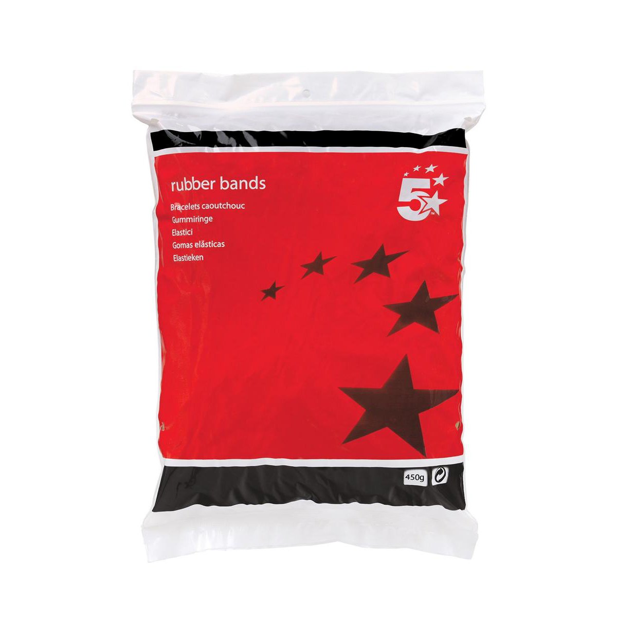 5 Star Rubber Bands No18 76x1.5mm Approx 1600 Bands Bag 454g 296379