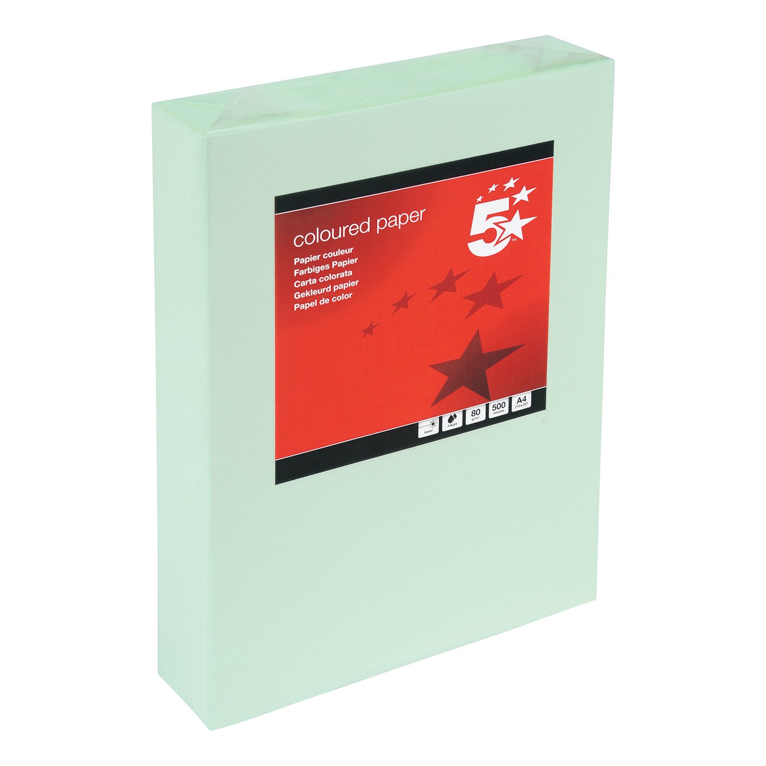 5 Star A4 Coloured Copier Paper Multifunctional 80gsm Light Green Ream-Wrapped (Pack of 500) 297617
