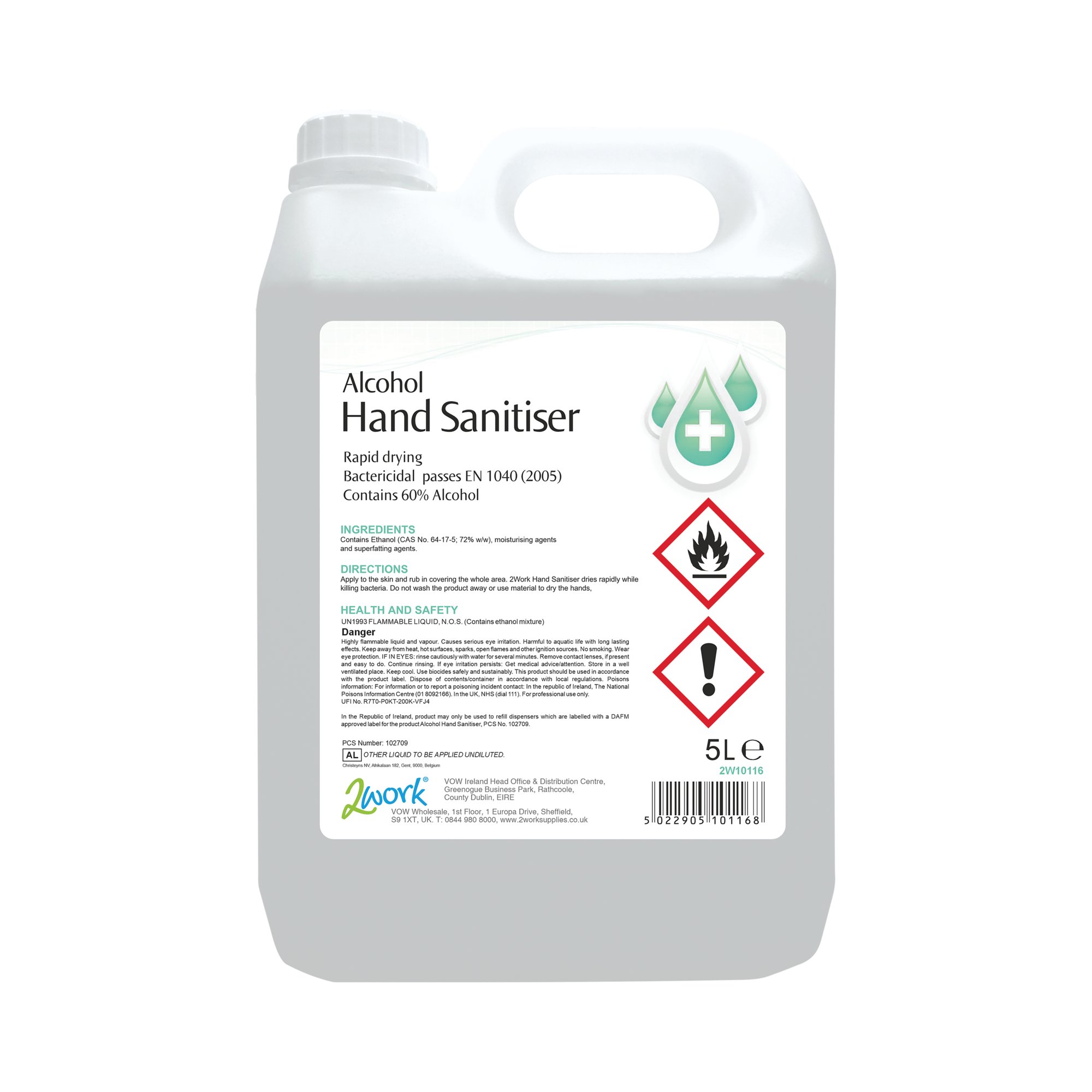 2Work Alcohol Hand Sanitiser 5 Litre (Pack of 2) 2W10116