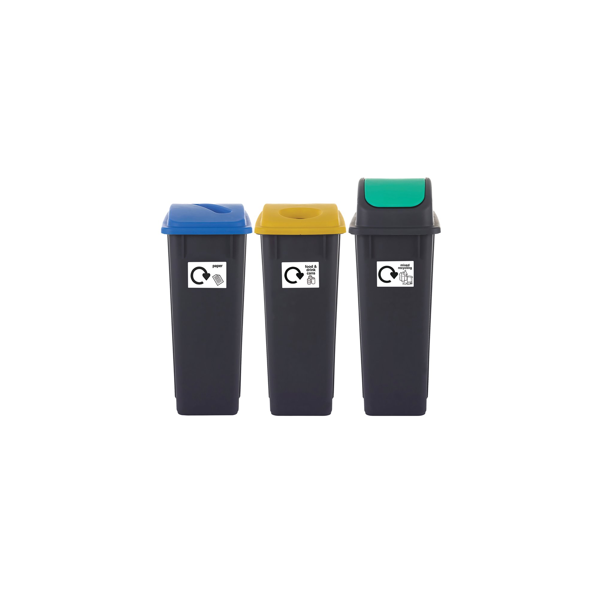 2Work Recycling Bins 65 Litre Assorted Pack of 3 2W10788