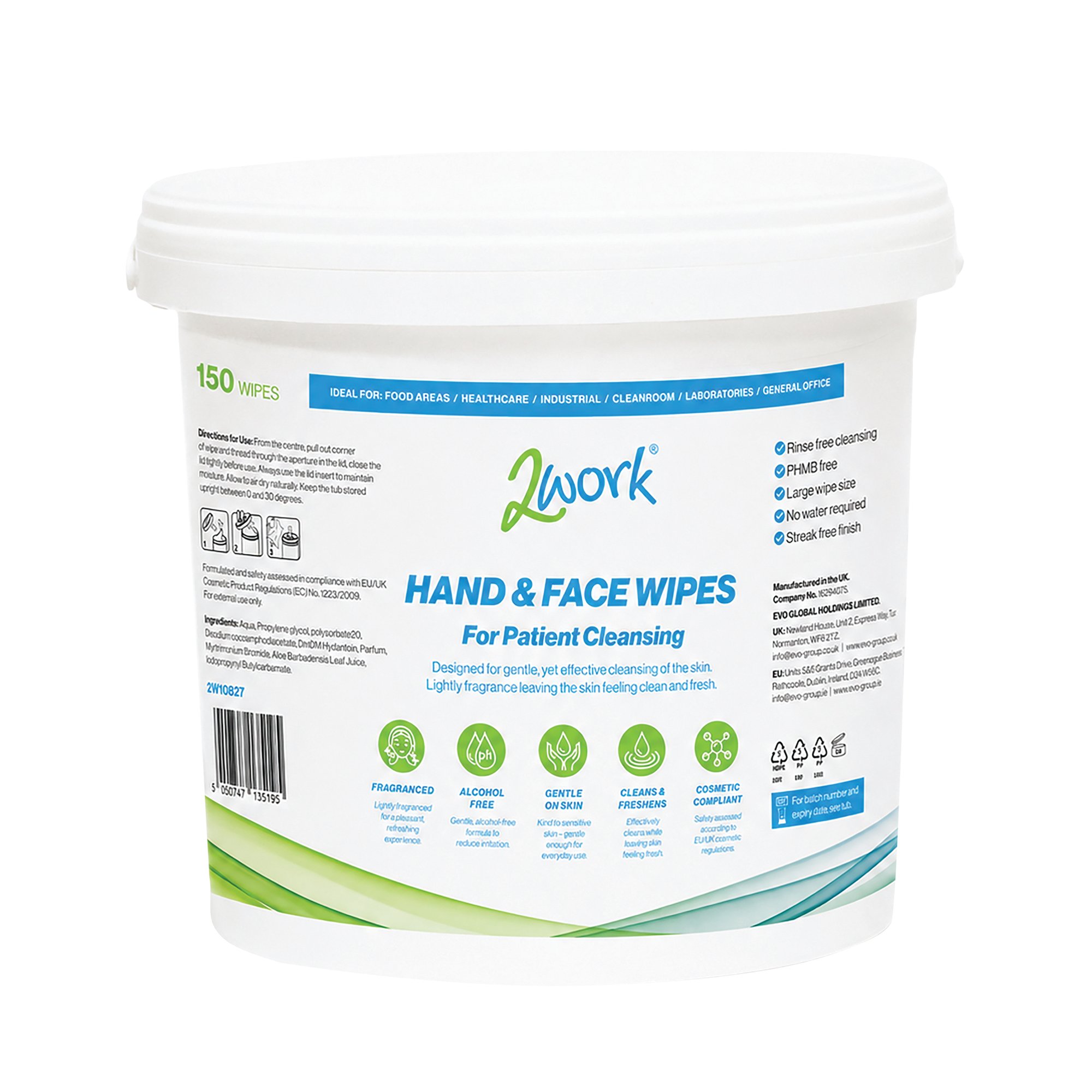 2Work Patient Cleansing Wipes Bucket 150 Wipes Pack of 4 2W10827