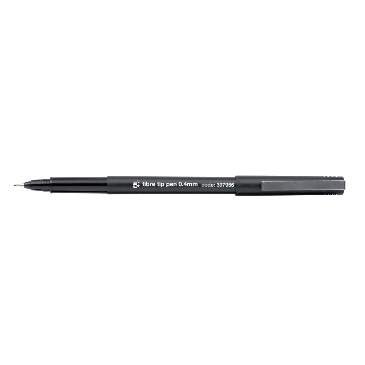 5 Star Fibre Tip Pen Medium 0.7mm Tip 0.4mm Line Black (Pack of 12) 397956