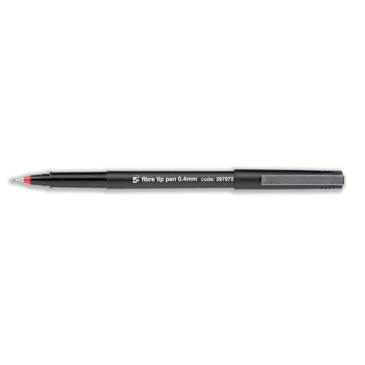 5 Star Fibre Tip Pen Medium 0.7mm Tip 0.4mm Line Red (Pack of 12) 397972