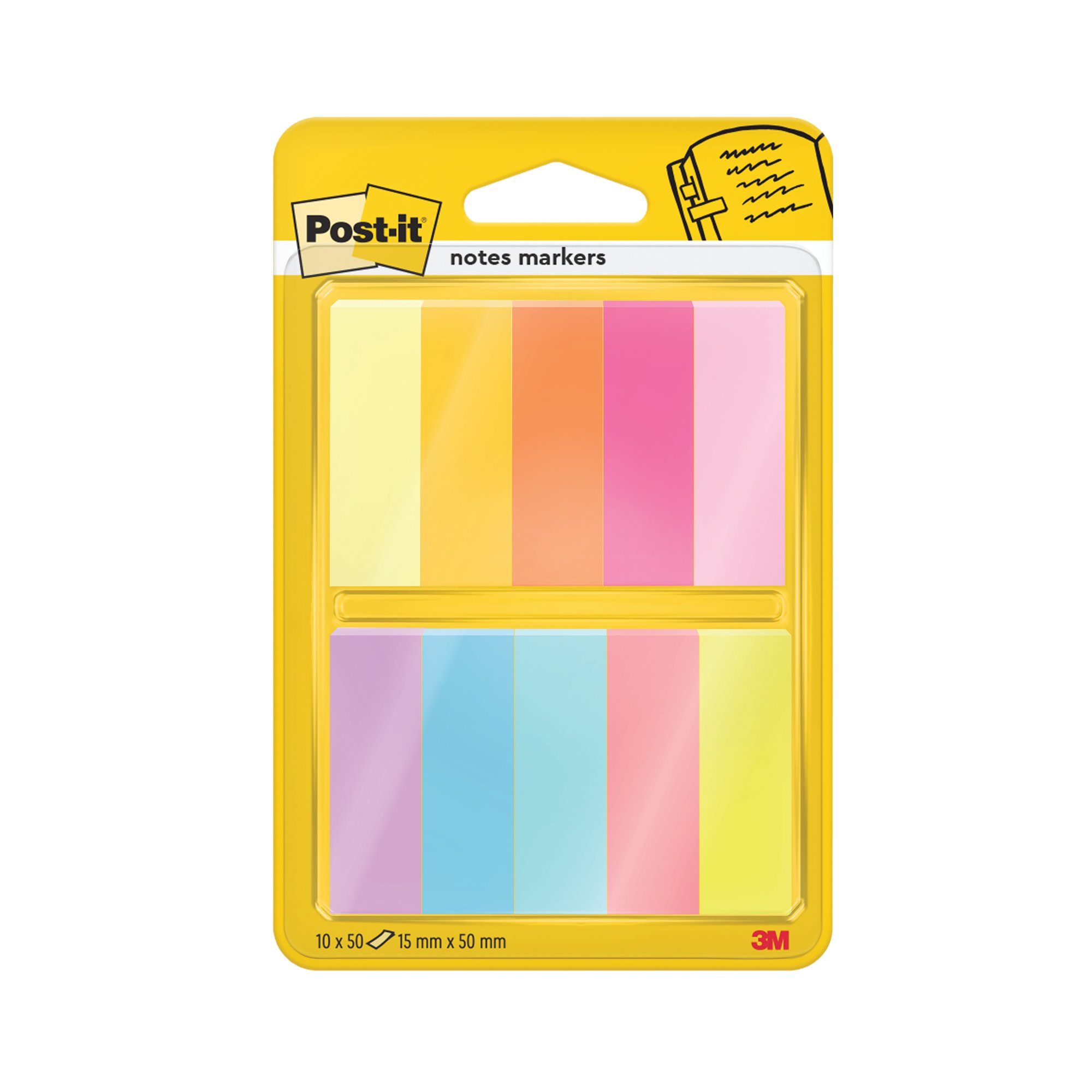 Post-It Notes Markers 50 Sheets 15x50mm Assorted Colours (Pack of 10) 7100234524