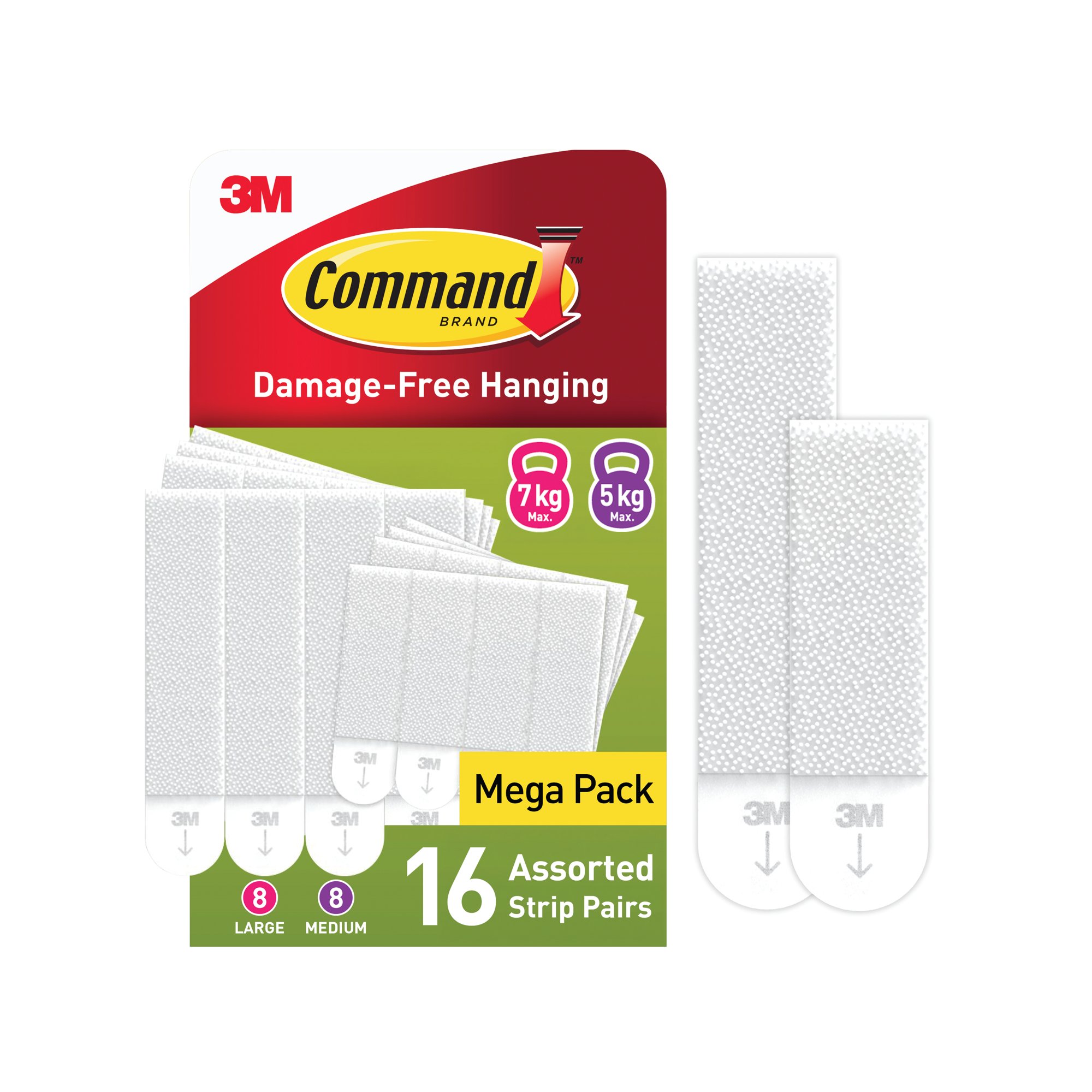 Command Picture Hanging Strips 8 Pairs Medium + 8 Pairs Large White (Pack of 16) 7100349289