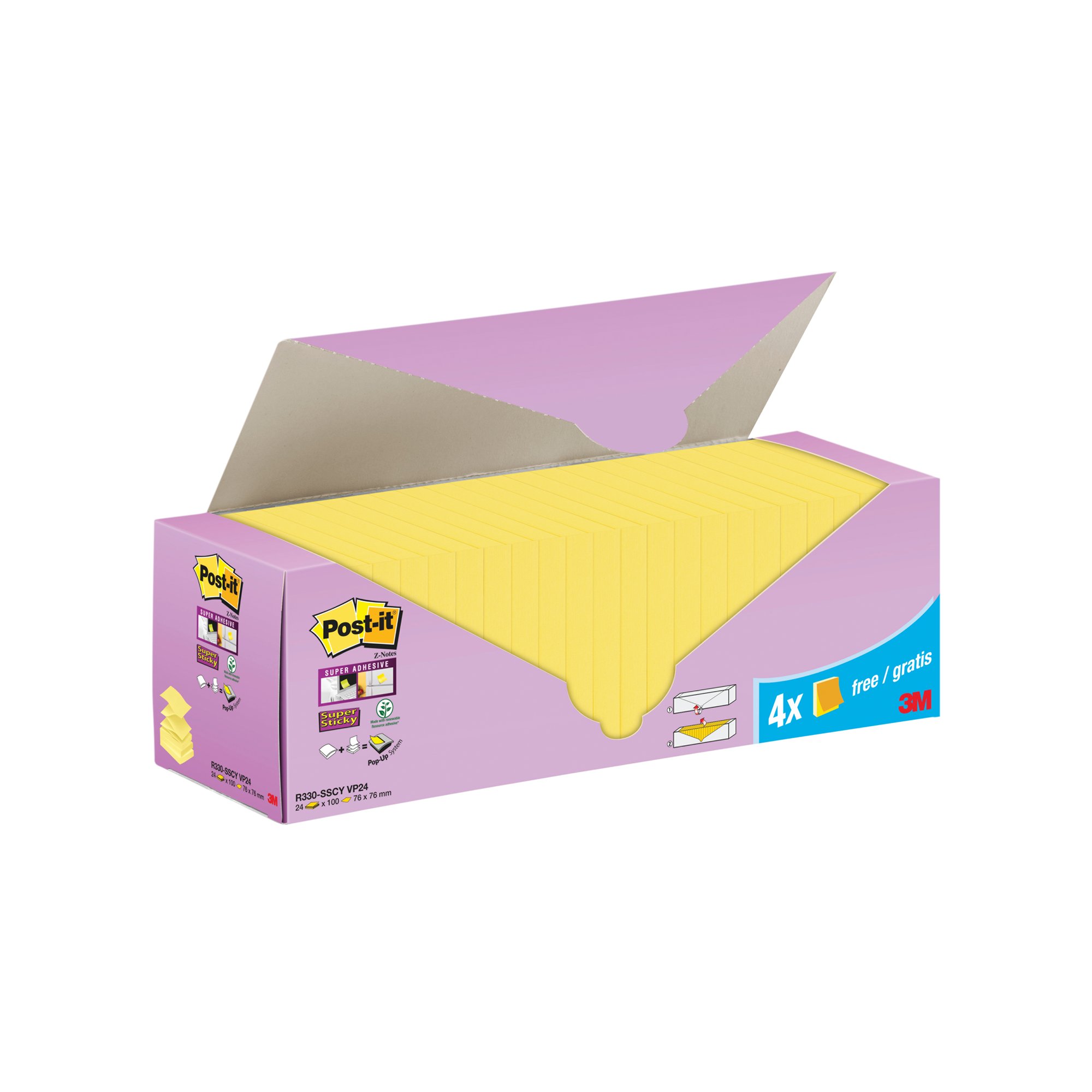 Post-it Super Sticky ZNotes Canary Ylw 76x76 Pack of 24 R330-SSCY VP24