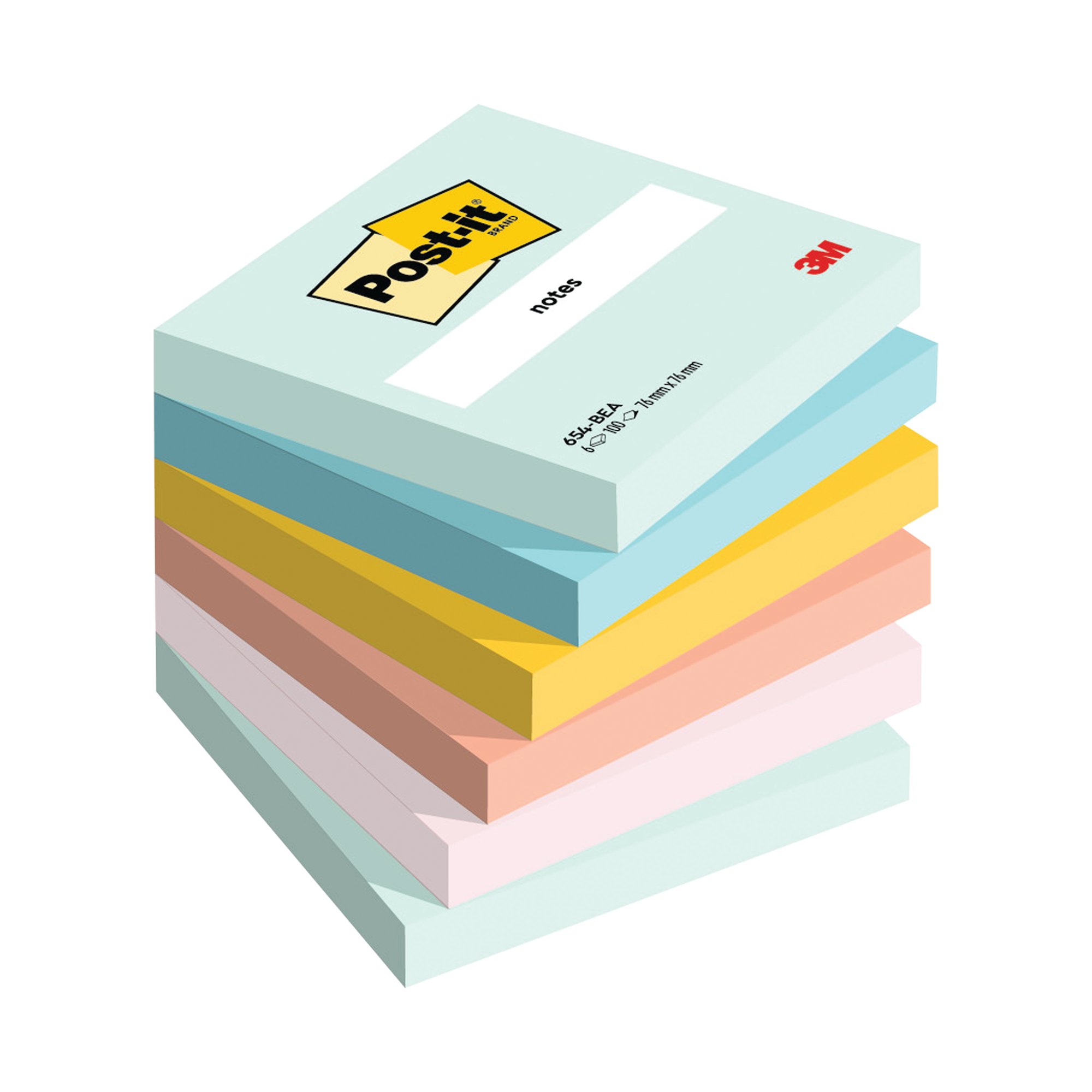 Post-it Notes Beachside Colour 76x76mm 100 Sht Pack of 6 654-6-BEA