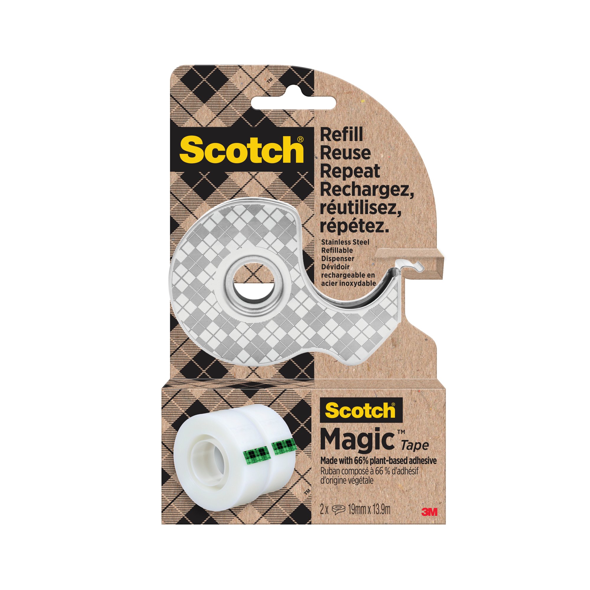 Scotch Stainless Steel Tape Dispenser + 2 Magic Tape Rolls 19mmx13.9m 7100334048