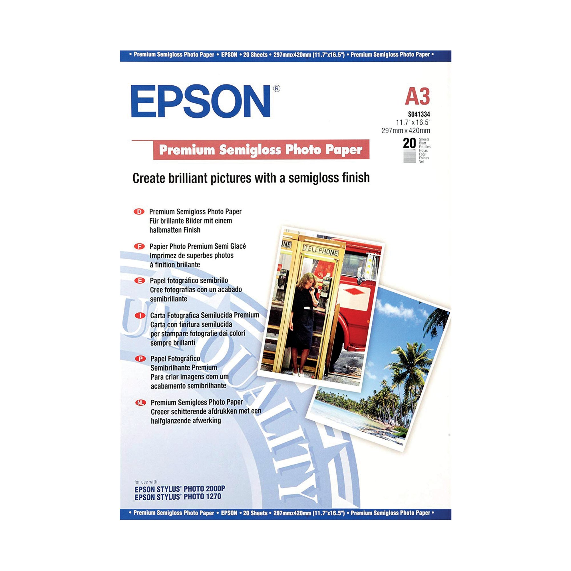 Epson Premium Semi-Gloss Photo Paper A3 250gsm (Pack of 20) C13S041334