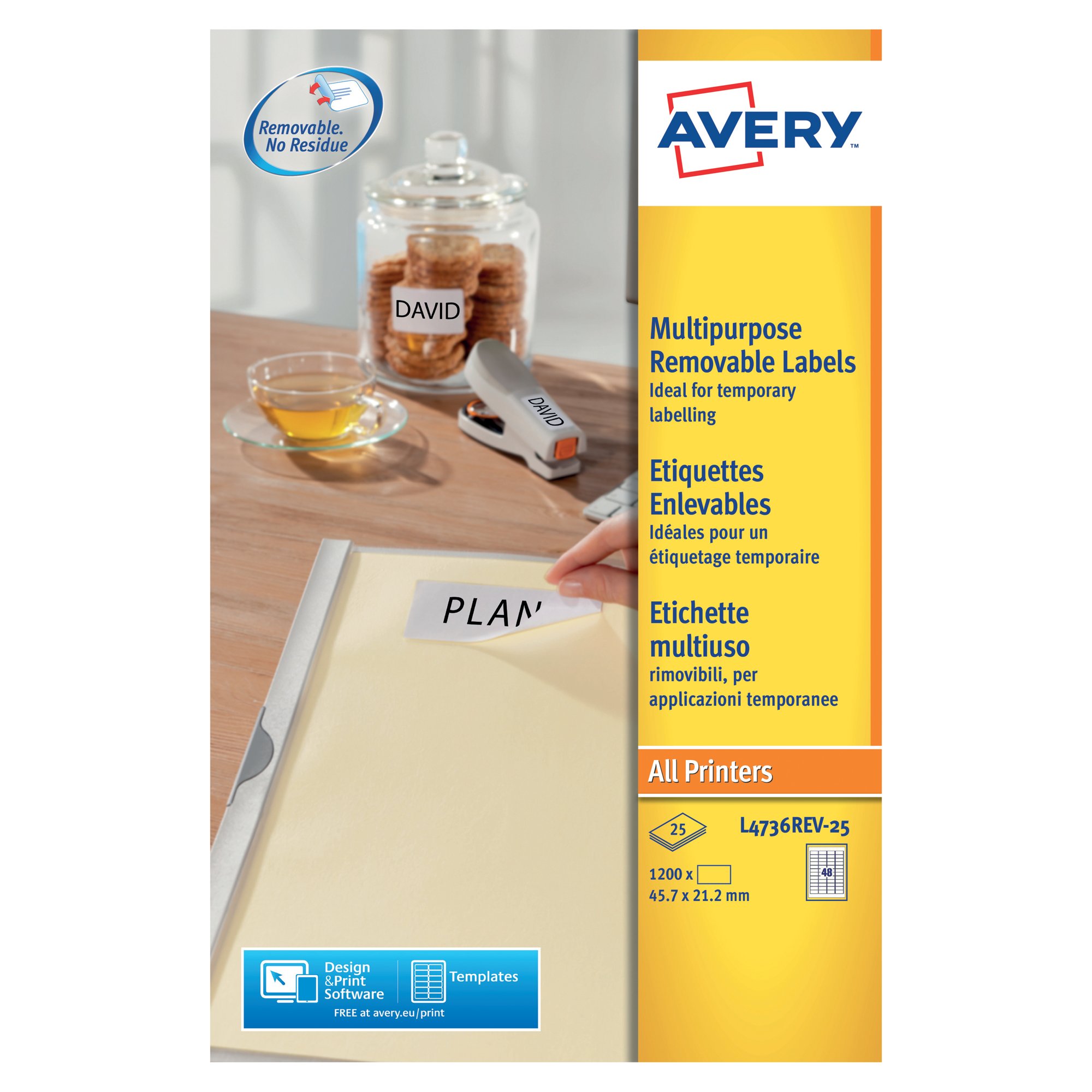Avery Removable Labels 48 Per Sheet White (Pack of 1200) L4736REV-25