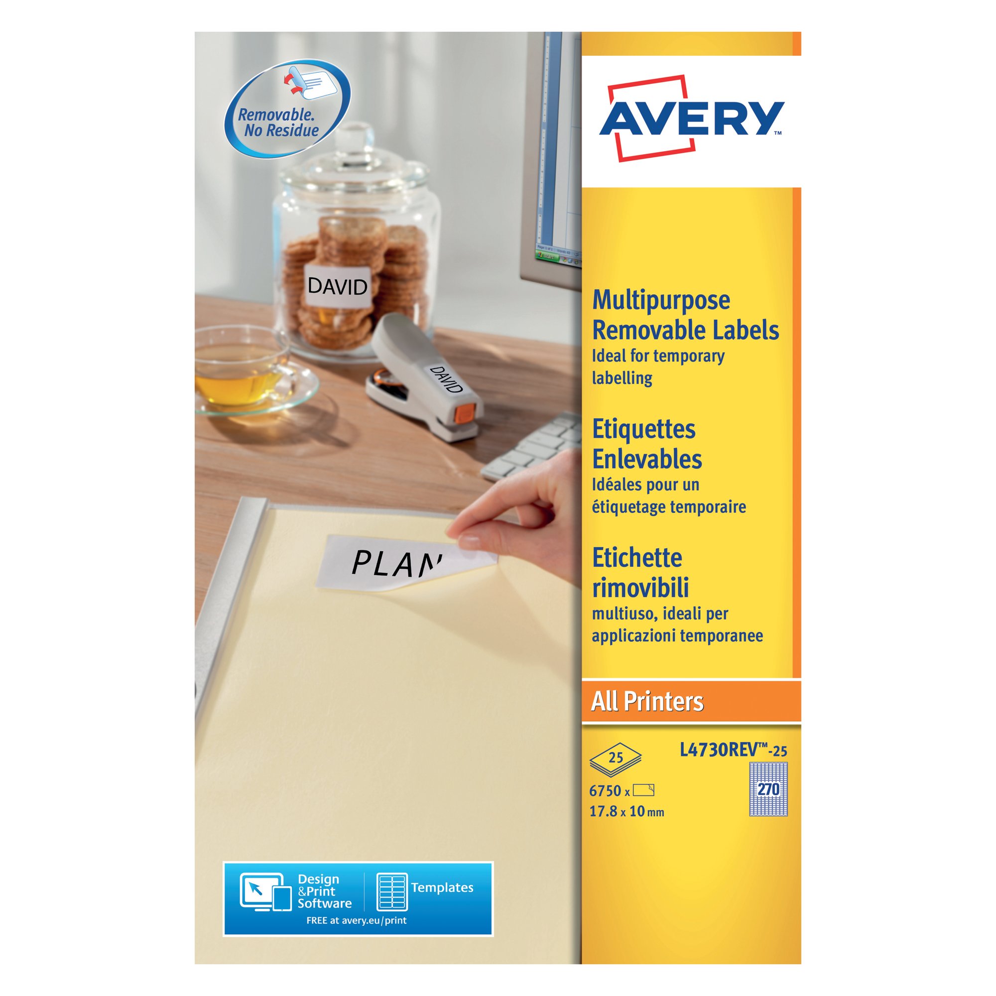 Avery Laser Mini Labels 17.8x10mm 270 per sheet White (Pack of 6750) L4730REV-25