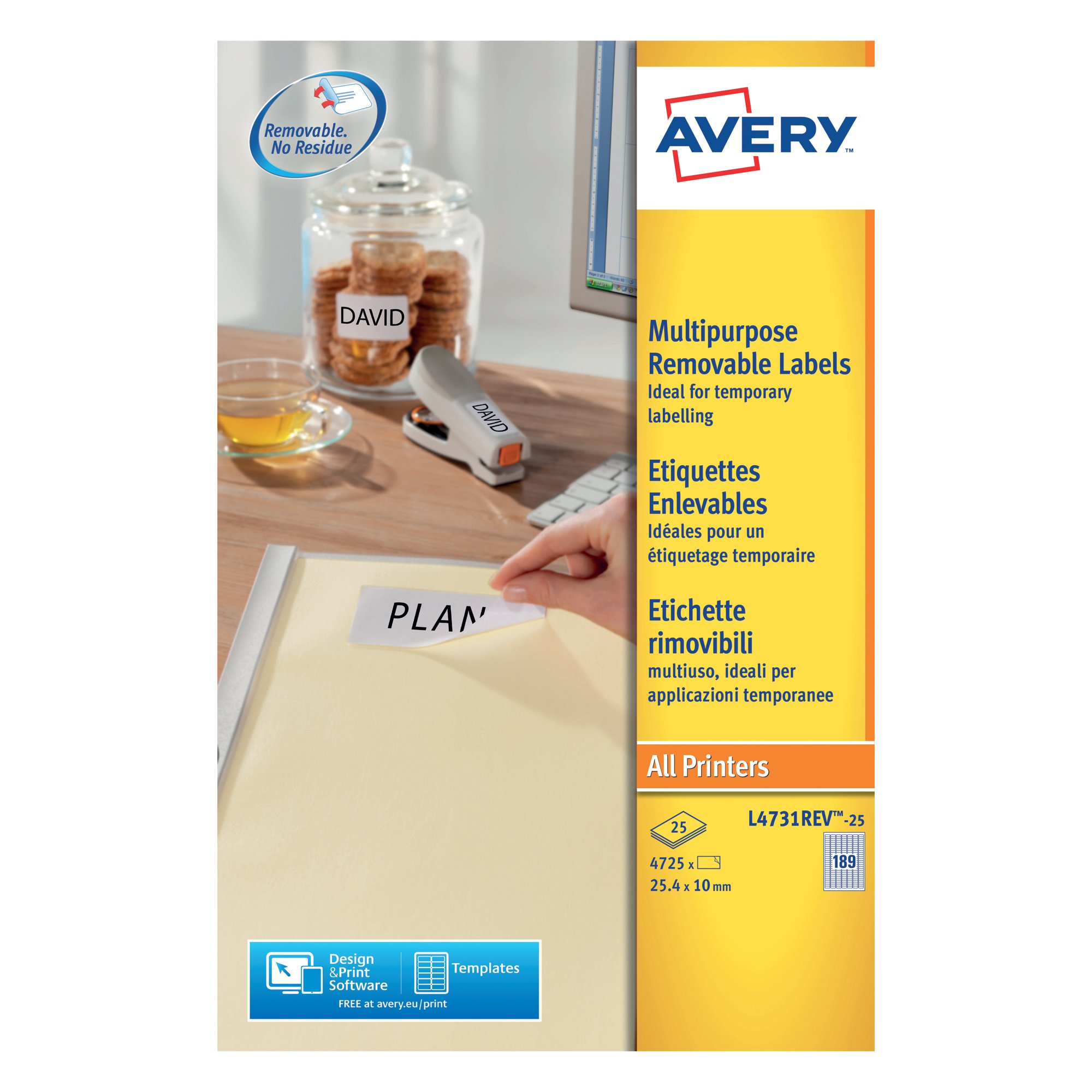 Avery Laser Mini Labels 25.4x10mm 189 per sheet White (Pack of 4725) L4731REV-25