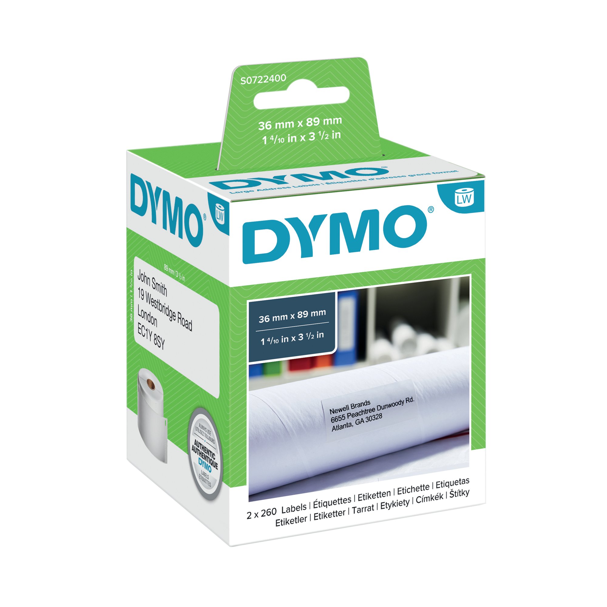 Dymo 99012 LabelWriter Large Address Labels 36mm x 89mm White (Pack of 520) S0722400