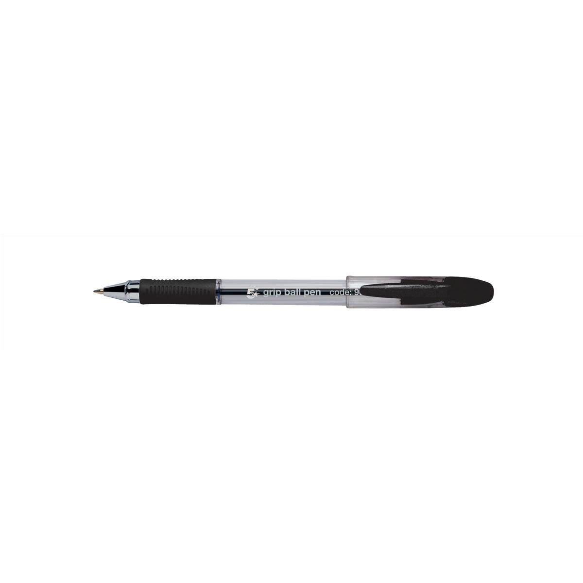 5 Star Rubber Grip Ball Pen Medium 1mm Tip 0.5mm Line Black (Pack of 12) 908323