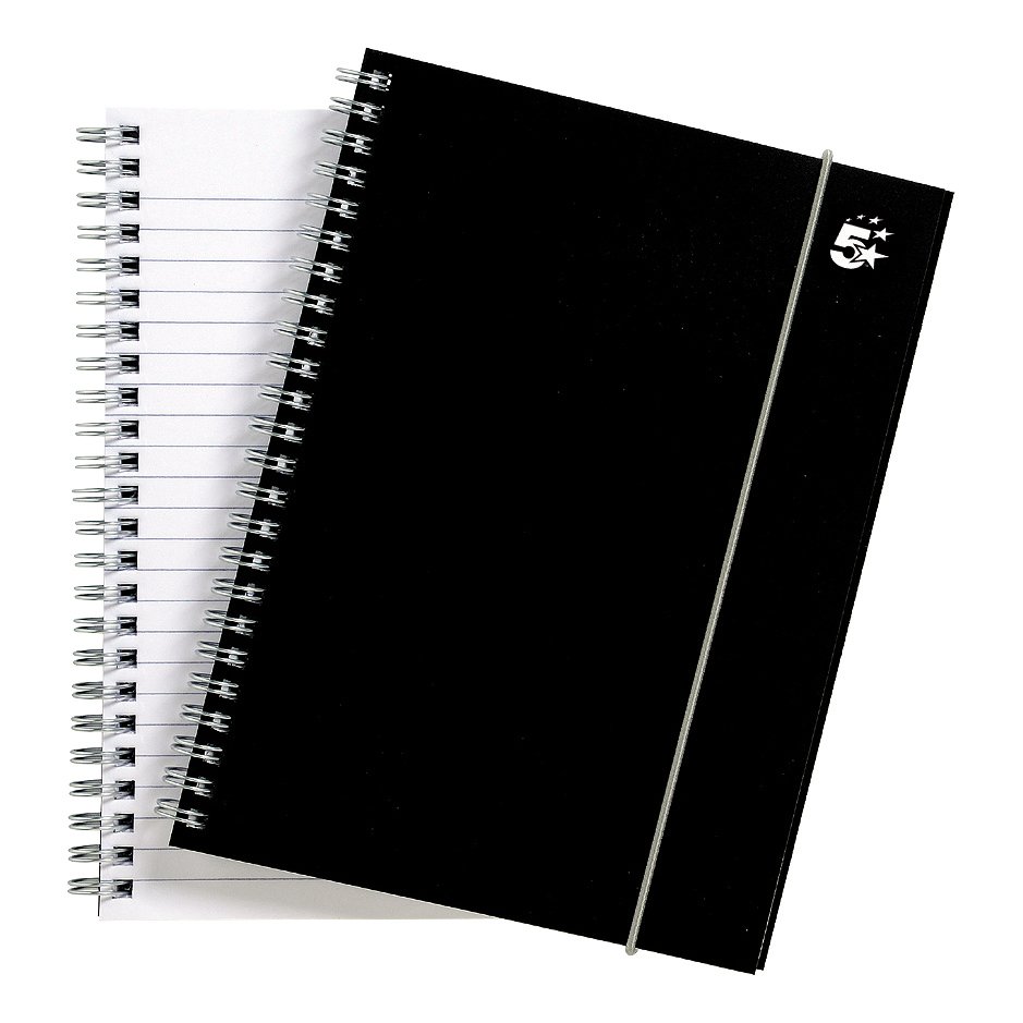5 Star Wirebound Notebook Ruled Elastic Closure Polypropylene 160 Page A5 Black (Pack of 6) 930302